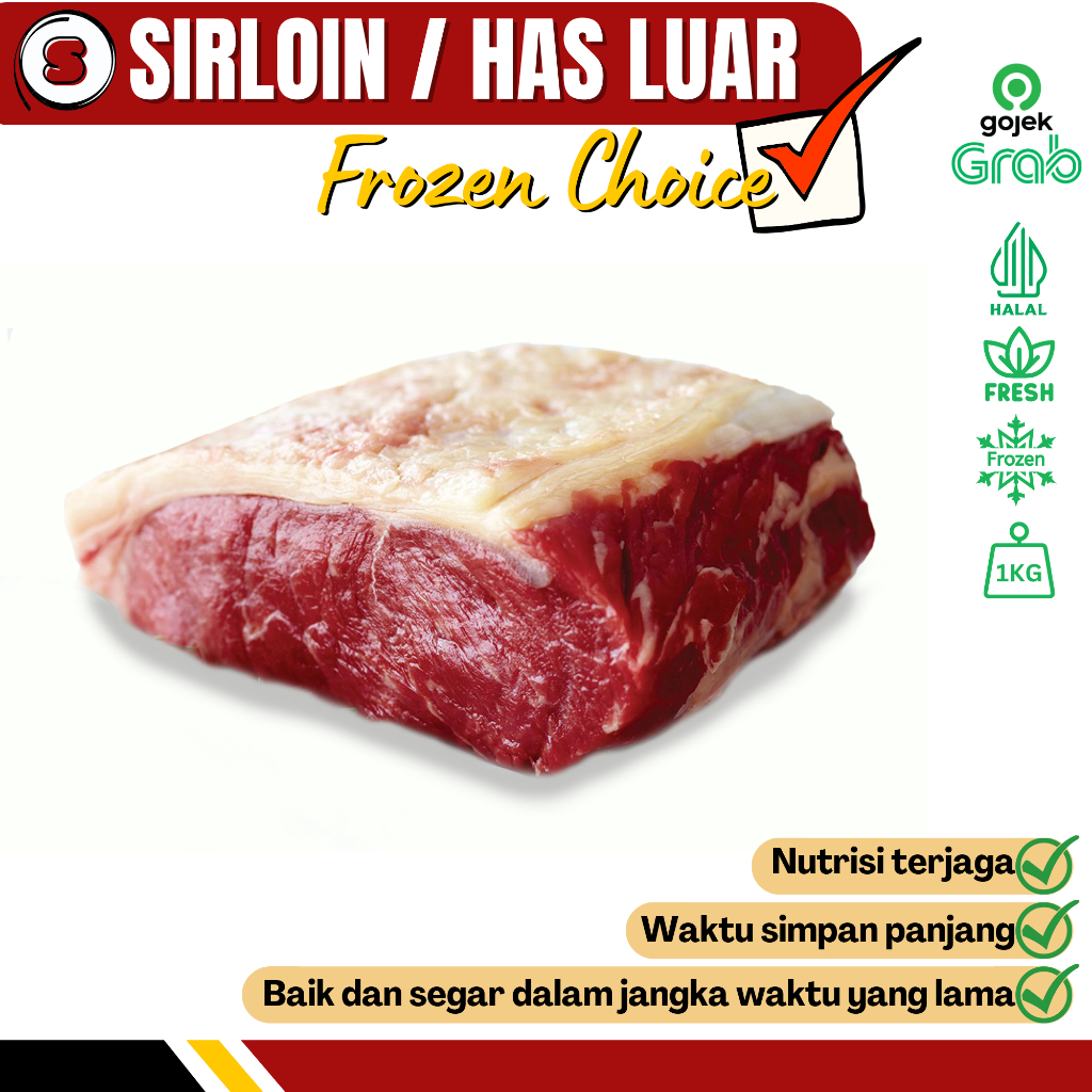 

Sapina Daging Sapi Daging Sirloin / Daging Has Luar / Daging Lulur Luar lokal Halal 1kg