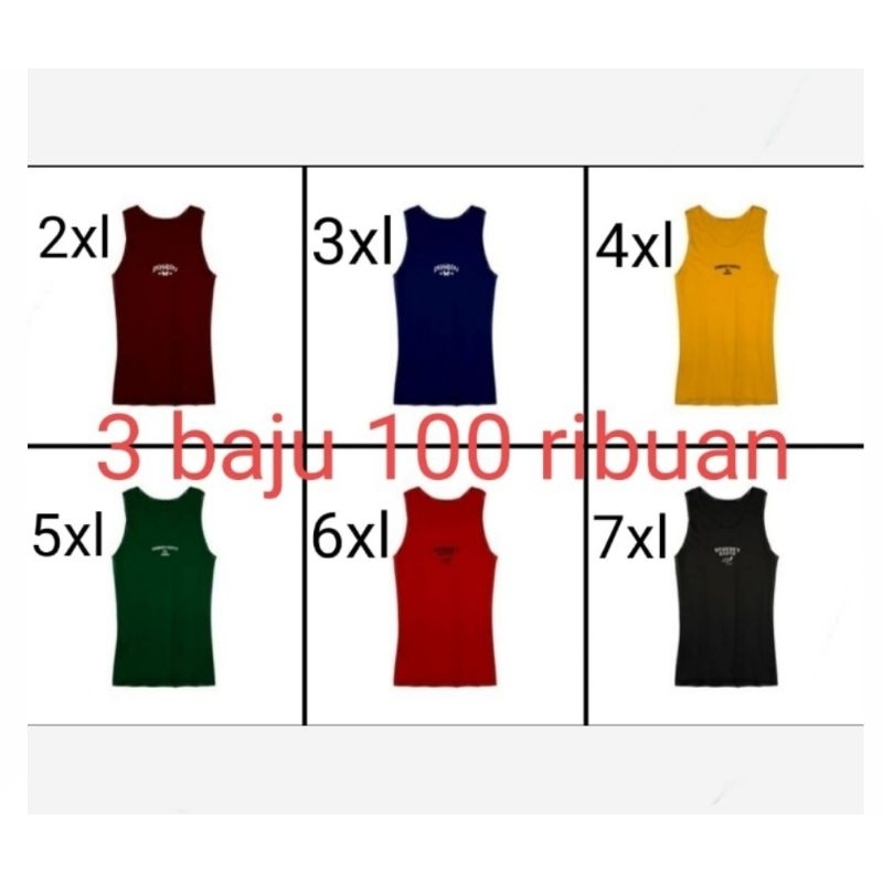 kaos singlet jumbo pria 2xl 3xl 4xl 5xl 6xl 7xl ~ singlet distro jumbo ~ paket 3 pcs random/acak