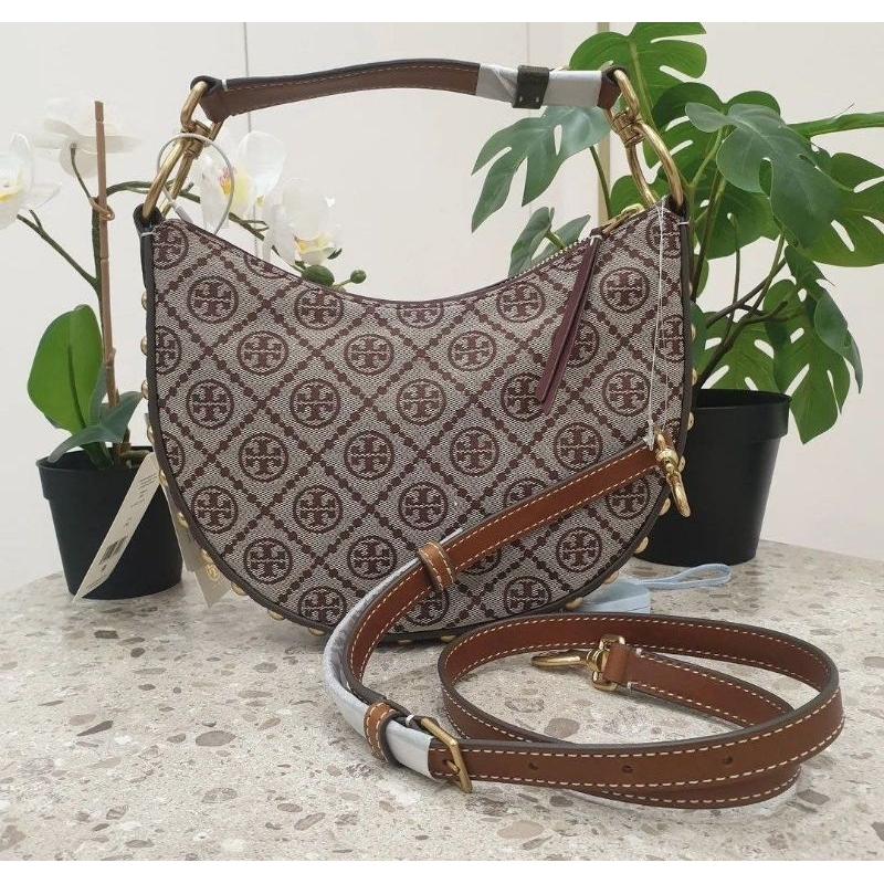Authentic Original Store Tory Burch T Monogram Studded Mini Cresent Bag