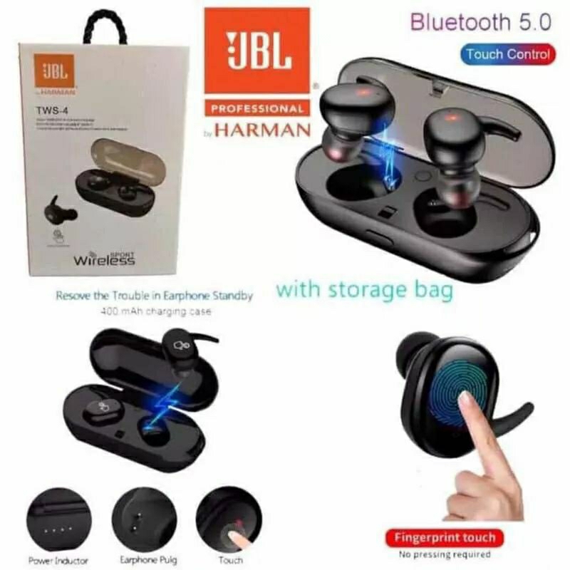 Headset bluetooth TWS-4 JBL V5.0 wireless Touch Control Earphone Stereo