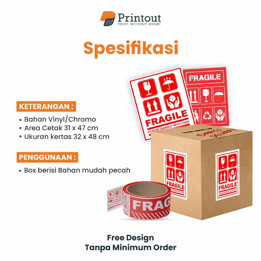 PRINTOUT Stiker Fragile Cetak Stiker Label Pengiriman Fragile - Stiker Label Fragile - PRINTOUT