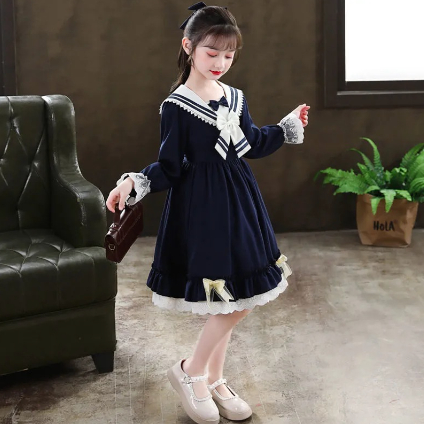 babyfit 4-14thn baju dress remaja renda putri lolita princess merah putih cute style beludru corduroy my-0709