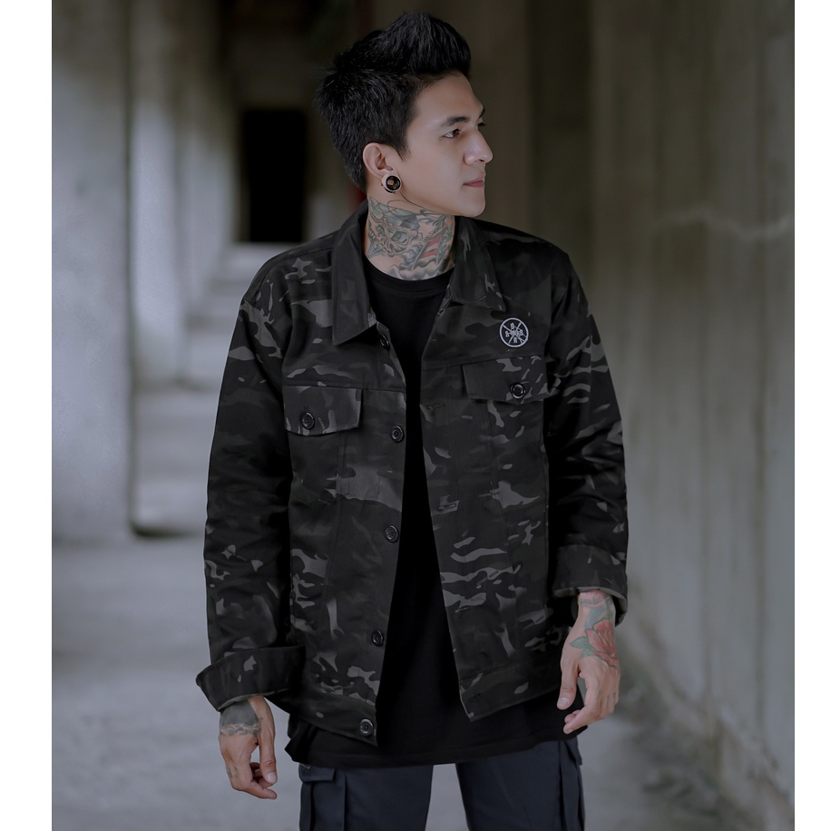 Jaket Parka Camo Pria Jacket Loreng Hitam Casual Canvas Adem Premium BGSR