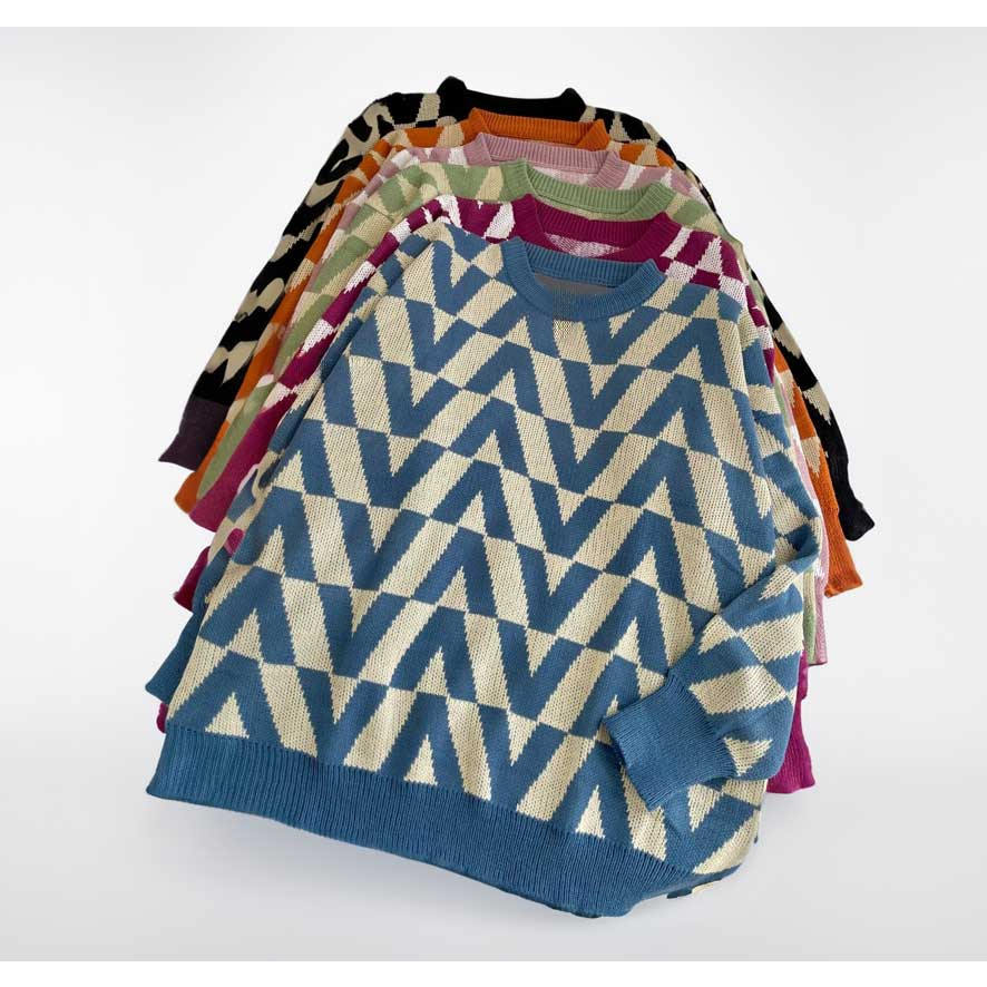 Sweater knitwear rajut | atasan rajut premium jumbo motif V