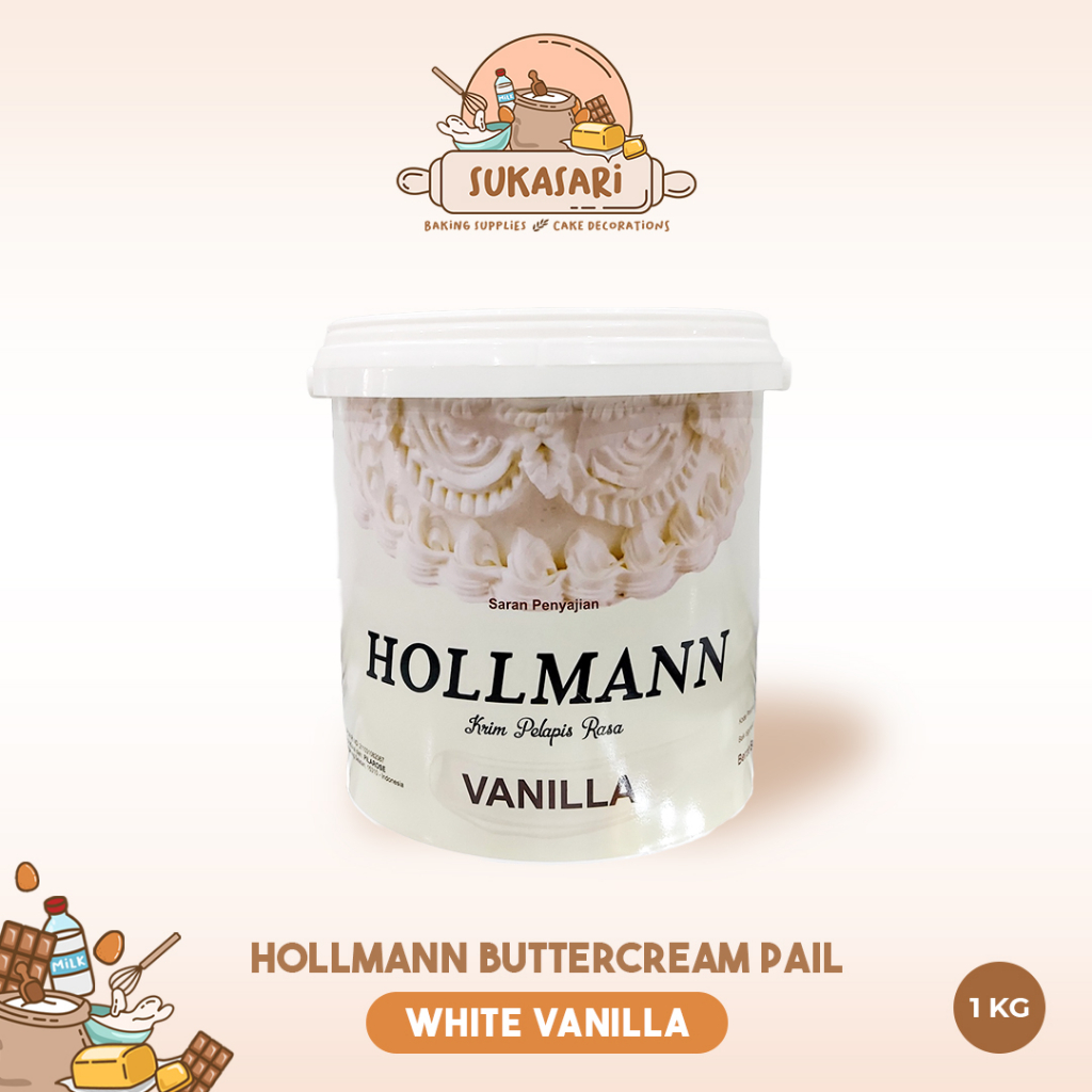 

Sukasari - Hollmann Buttercream 1kg pail, 500gr Repack / White Vanilla Butter Cream Putih