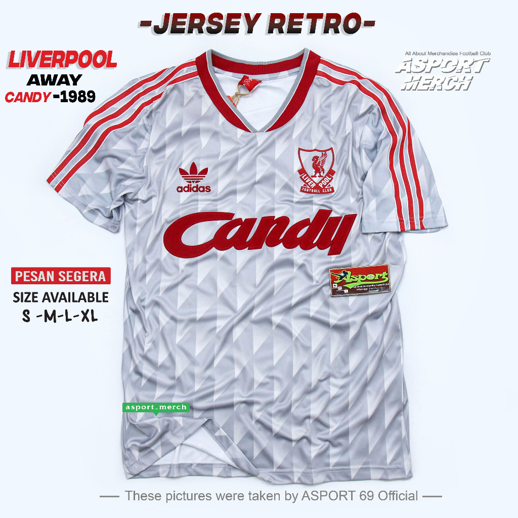 (REALPICT) JERSEY LIVERPOOL RETRO CANDY AWAY 1989 SOCCER IMPORT JERSEY CANDY AWAY