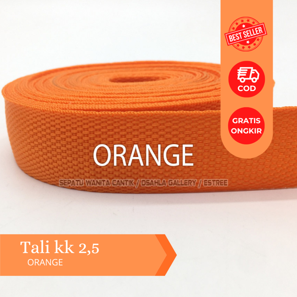 Tali webbing warna orange / Tali Webing 2.5 cm Tebal Kuat/ Tali Sling / Tali Webbing / Pita Bisban /