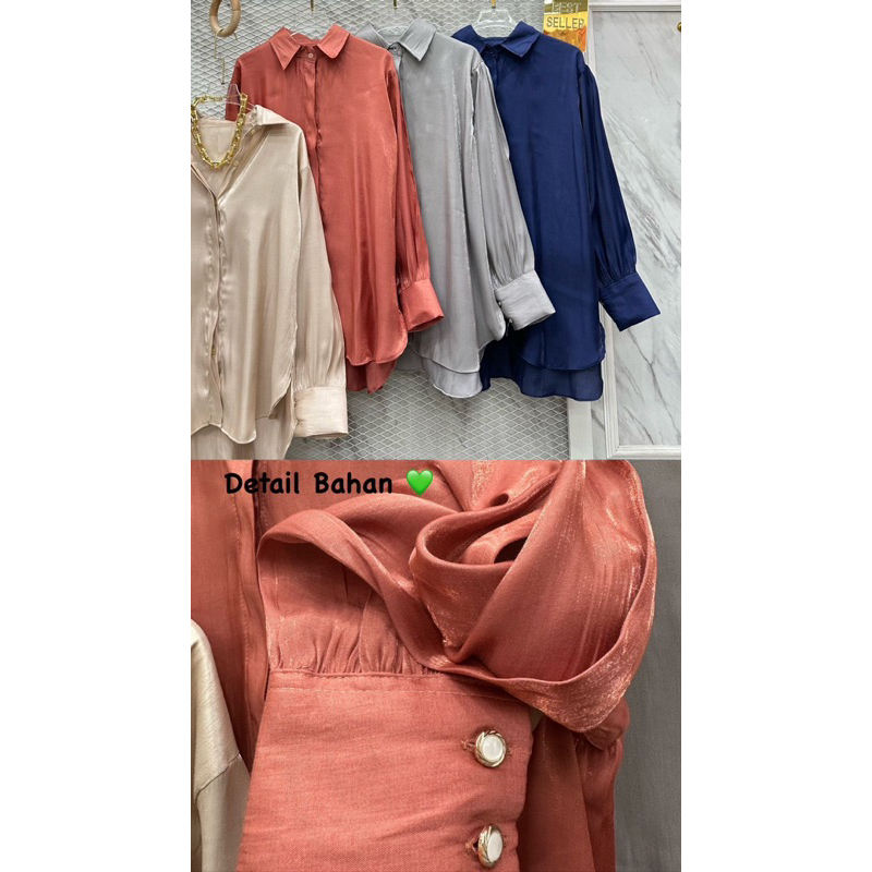 Blouse Shimmer Silk Oversize Premium | Kemeja Wanita