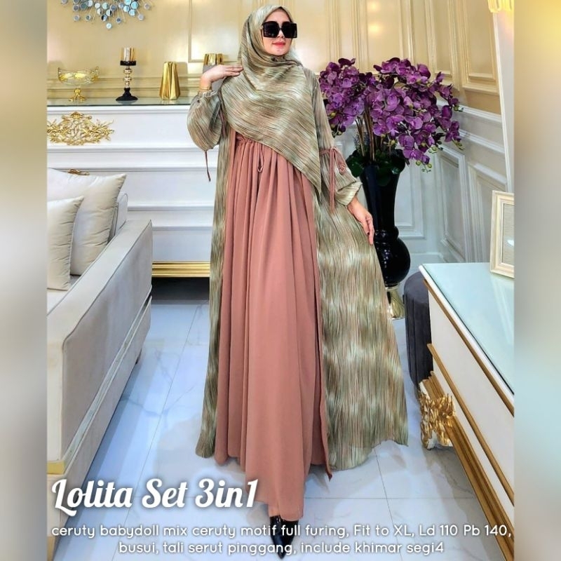 READY JS. LOLITA SET 3IN1 SETELAN OUTER GAMIS JILBAB LABEL JASMINE