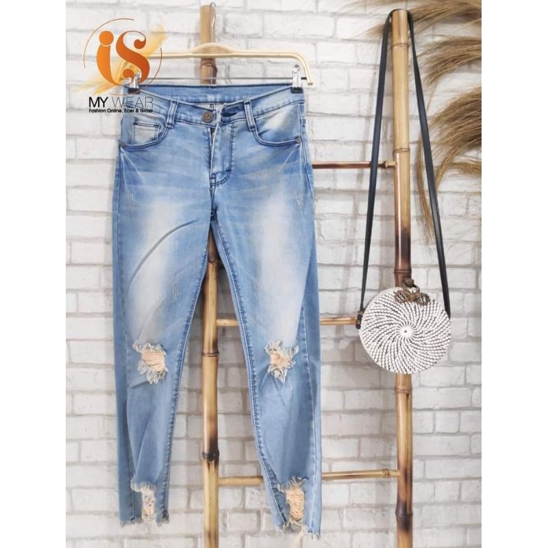 LMF jeans original sobek lutut bawah rawis