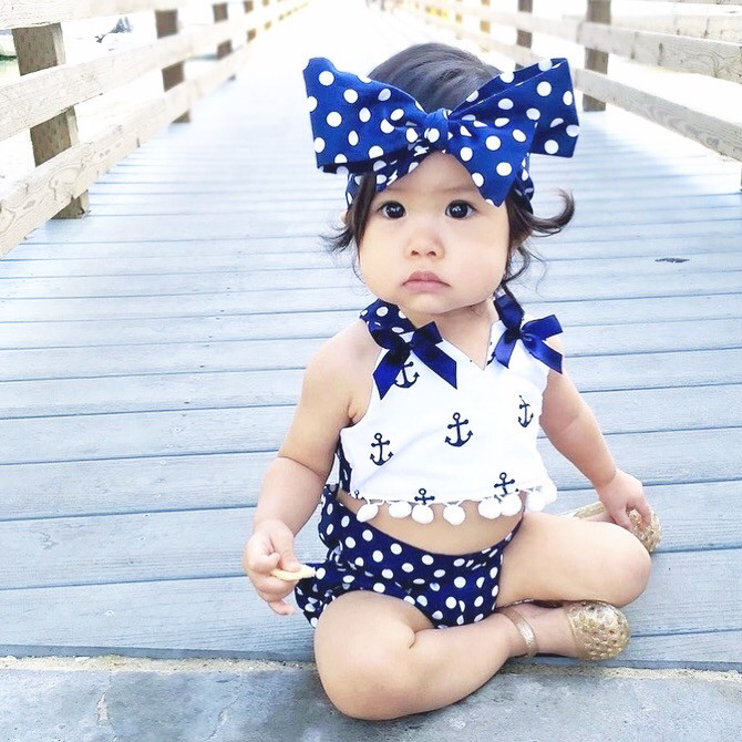 Baju bayi pantai | Baju pantai bayi (Anchor Polka Set)