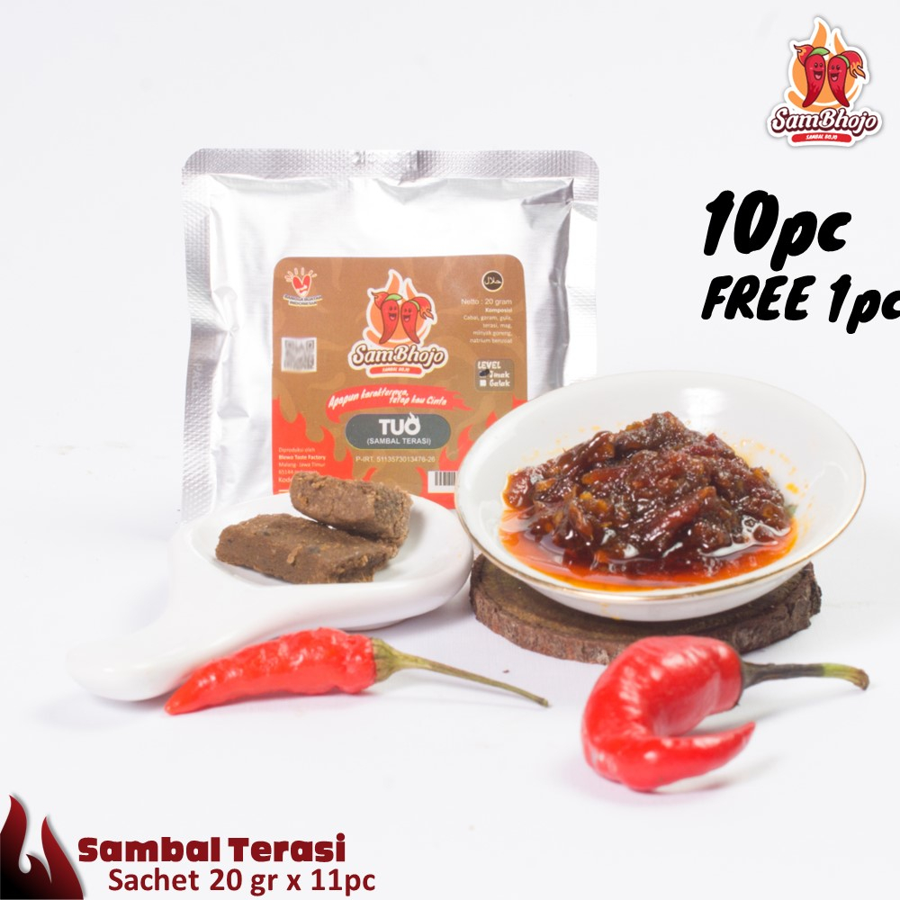 

SamBhojo - Sambal Terasi (Bojo Tuo) Paket 10 Sachet. Gratis 1