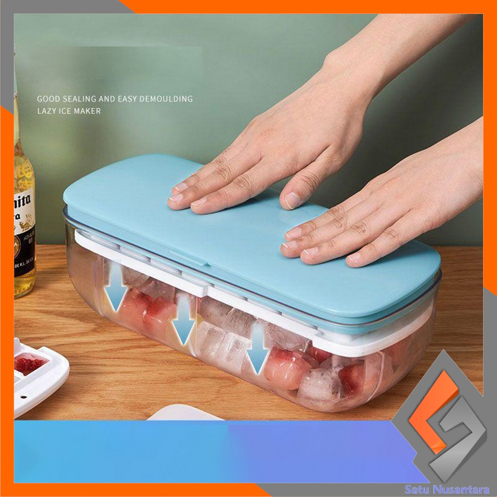 SN-C873 Cetakan Es Batu Mode Tekan Press Dengan Wadah Free Sendok Plastik / Tempat Penyimpanan Ice Cube Container Pencetak Es Batu Anti Pecah