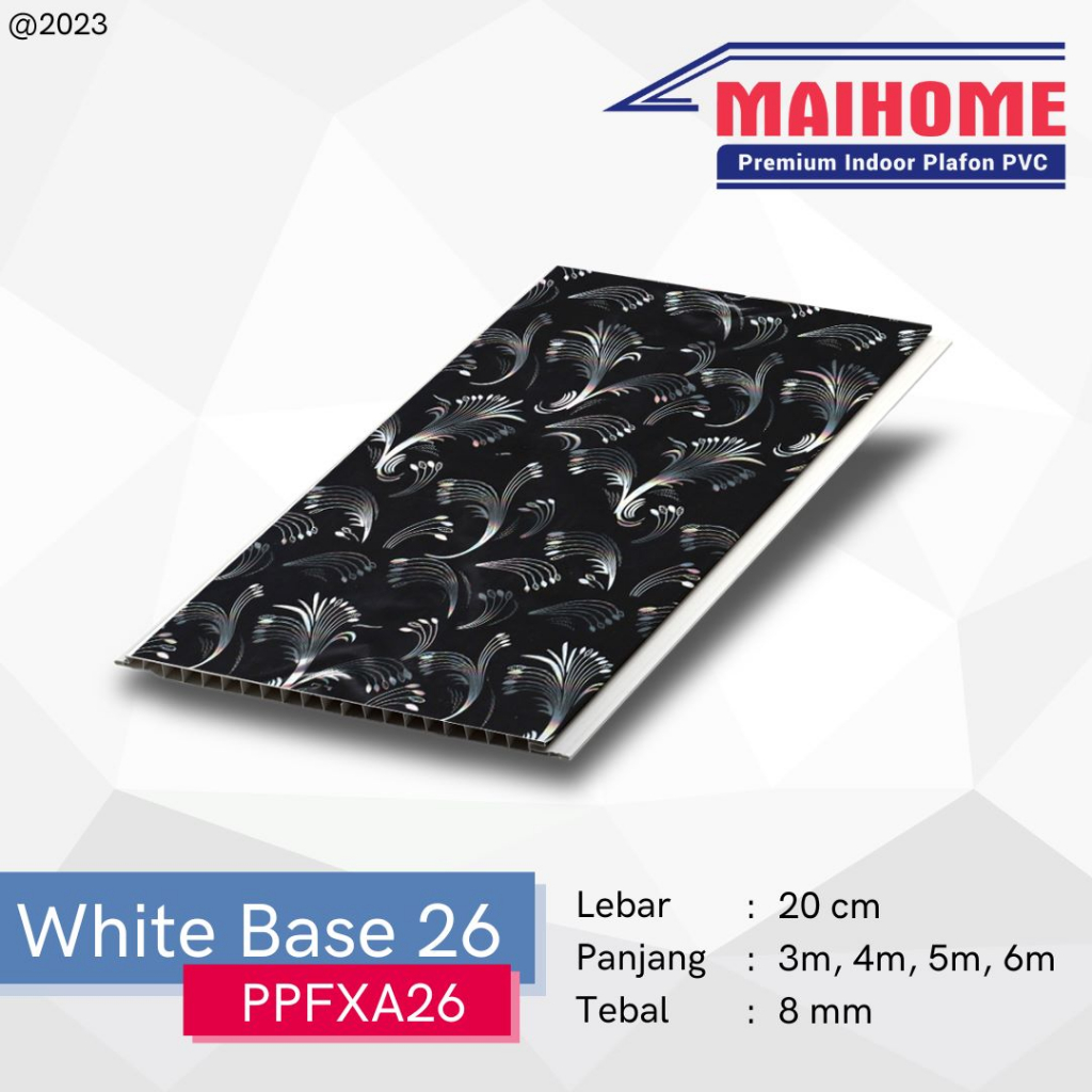 Plafon PVC Minimalis Motif  White Base 26 Merk Maihome Ukuran 400cm x 20cm