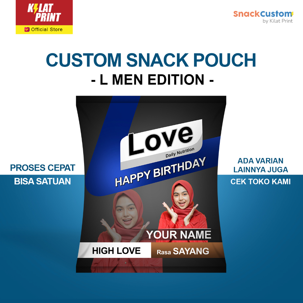 Snack Custom Foto Teks Bungkus Pouch Jumbo Ala L-Men Edition