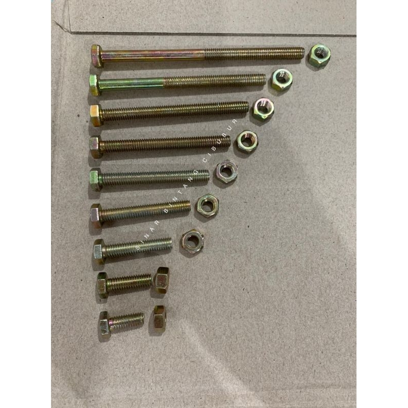 Baut Mur Kuning M6 x 70 / BMK M6x70 / 6x70 / Hex / Baut Kunci 10
