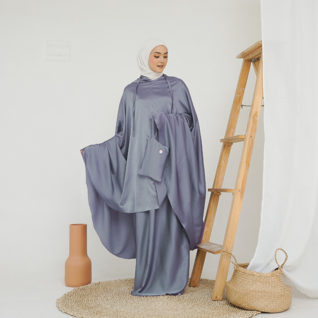 Mukena Travel Dewasa 2 in 1 | Mukena Maryam Series Crinkle Silk Premium (Cradenza) - DUSTY BLUE