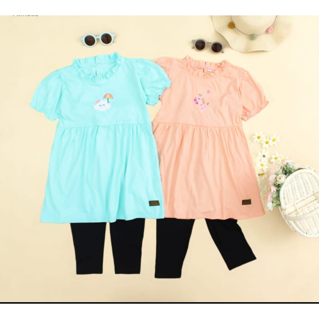 KAOS TUNIK ANAK CEWEK FAMOUS LEGING /BAJU ANAK CEWEK SET TUNIC  LEAGING /TUNIK ANAK PEREMPUAN SETELAN LEGGING