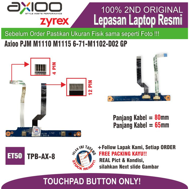 ET50 TPB-AX-8 TOUCHPAD BUTTON LAPTOP AXIOO PICO W217CU CJM M1110 M1115 6-71-M1102-D02