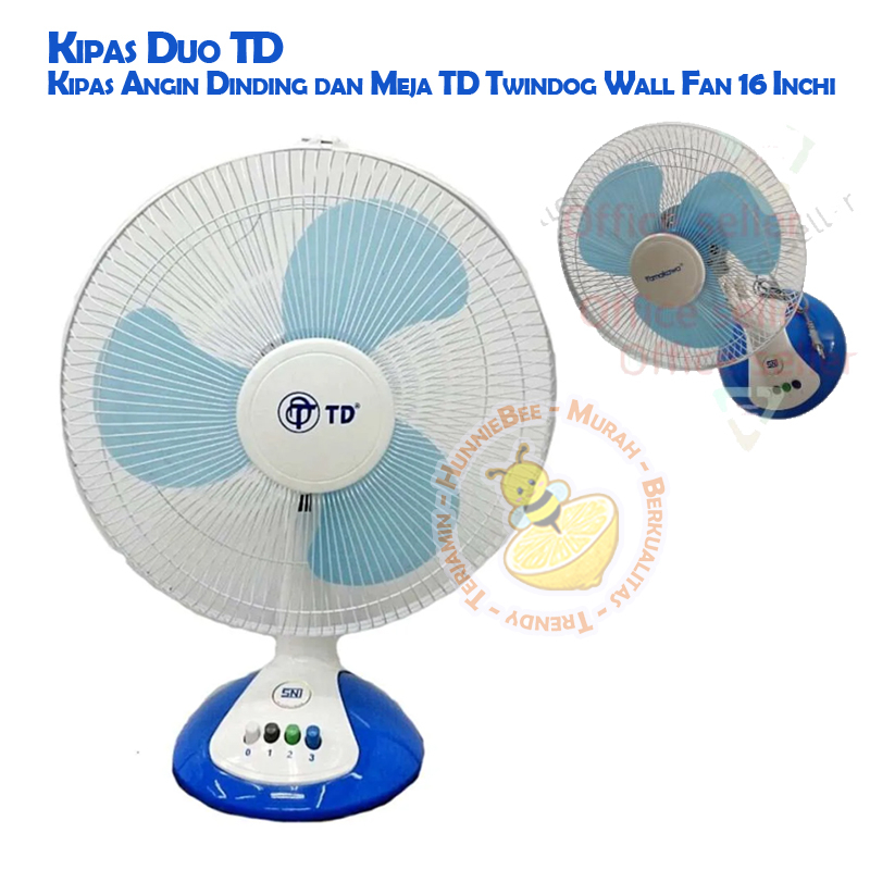 Kipas Duo TD Kipas Angin Dinding dan Meja TD Twindog Wall Fan 16 Inchi