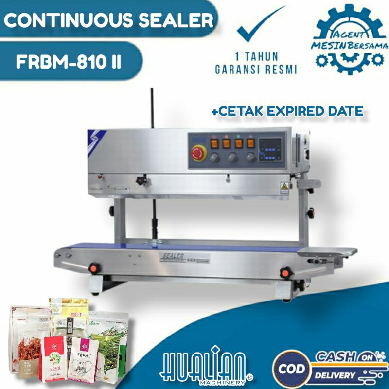 Mesin Continuous Band Sealer FRBM-810 II Mesin Segel Plastik Kemasan Produk & Cetak Expired Date Hua