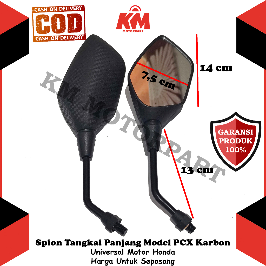 Spion PCX Carbon Variasi Tangkai Panjang Universal Honda Beat Vario Scoopy Genio