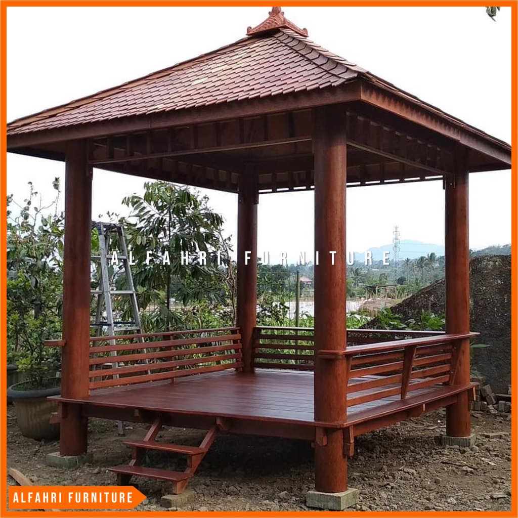 Gazebo Kayu Minimalis 3x3 Meter | Saung Gasebo Taman Rumah Kayu Joglo Atap Sirap