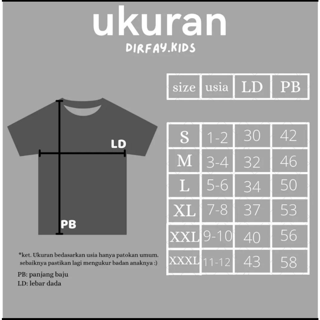 Dirfay Kids Baju Anak Distro,Kaos Premium Usia 1-12 Tahun