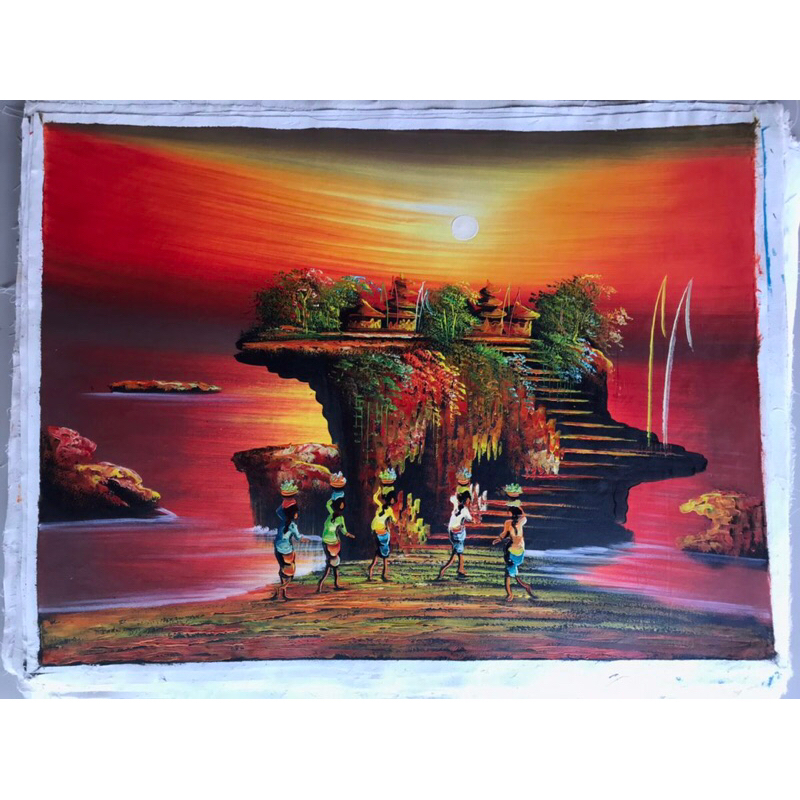 Lukisan Pemandangan Pantai Dan Pura Tanah Lot Bali, Lukisan Kanvas, Hiasan Dinding, Ukuran 60 x 80 c
