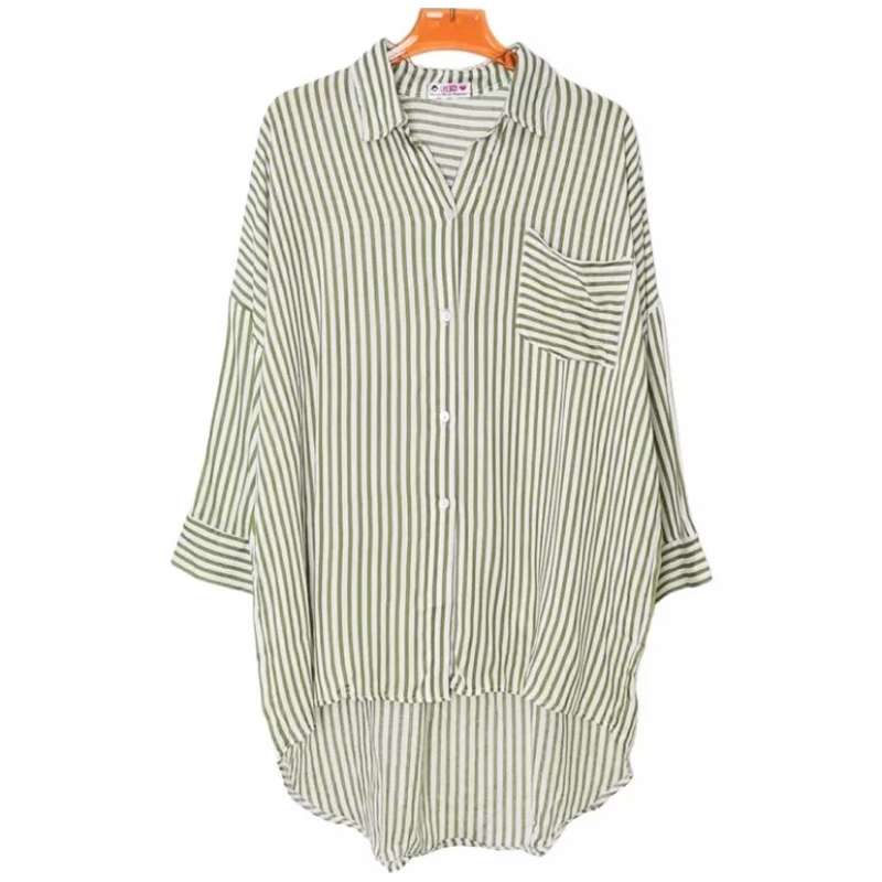Atasan Kemeja tunik Kerja bahan Katun motif Garis salur formal full kancing busui friendly cocok unt