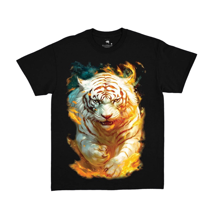 Kaos distro pria motif macan putih api