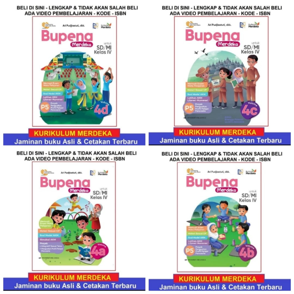 ORI harga satuan buku teks BUPENA kurikulum merdeka untuk SD/mi kelas 4 edisi terbaru penerbit Erlangga