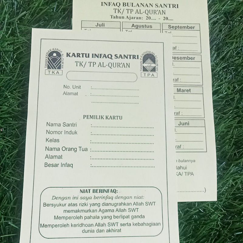 

KARTU INFAK TKQ/TPQ 1 PAK(25 LEMBAR)