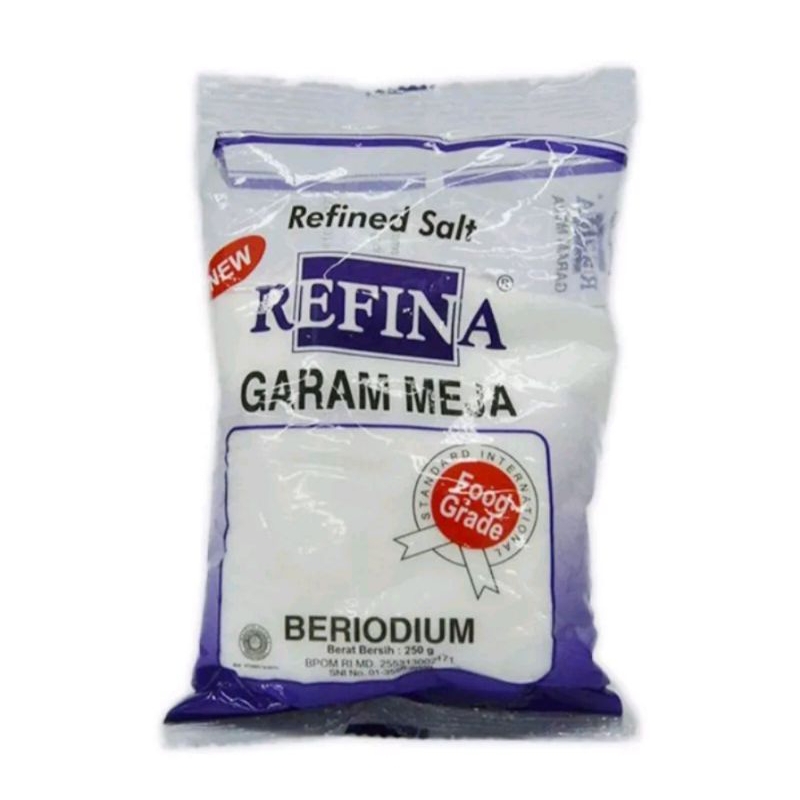 

Garam Refina premium halus putih bersih 250gr beryodium, refined salt garam halus murni 250gr