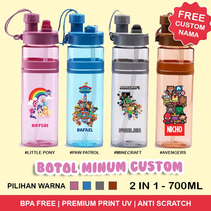 Botol minum anak 2 in 1 free custom nama kado souvenir ulang tahun