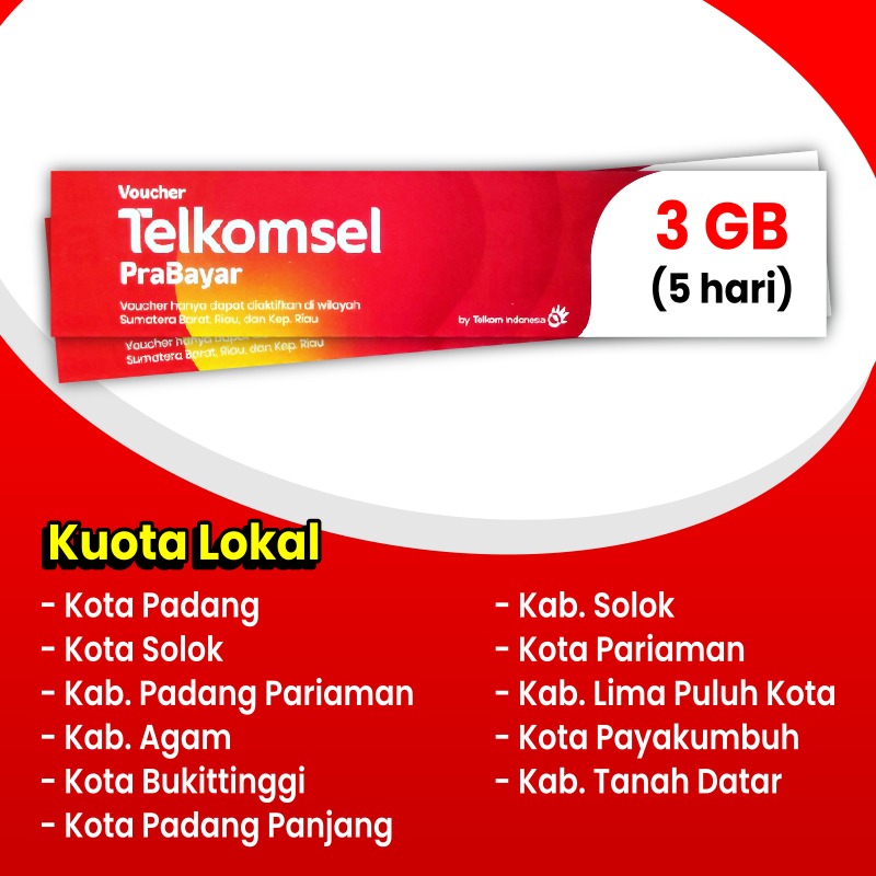 Voucher TELKOMSEL 3 GB (5 hari) Kuota Lokal Internet