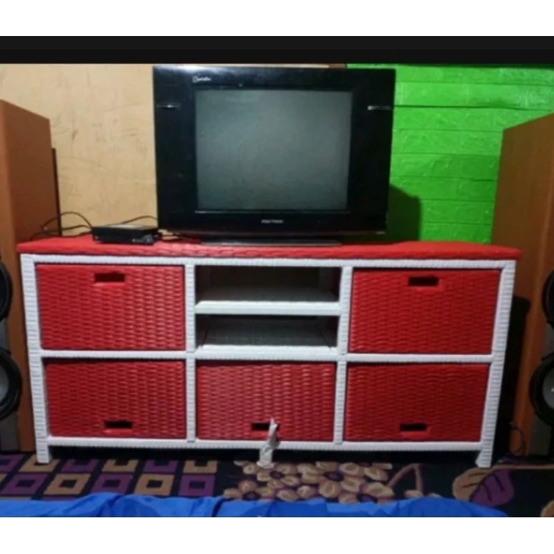 RB Lemari Rotan Sintetis 5 Laci Dvd Lemari Plastik Meja TV Rotan Rak Susun Murah