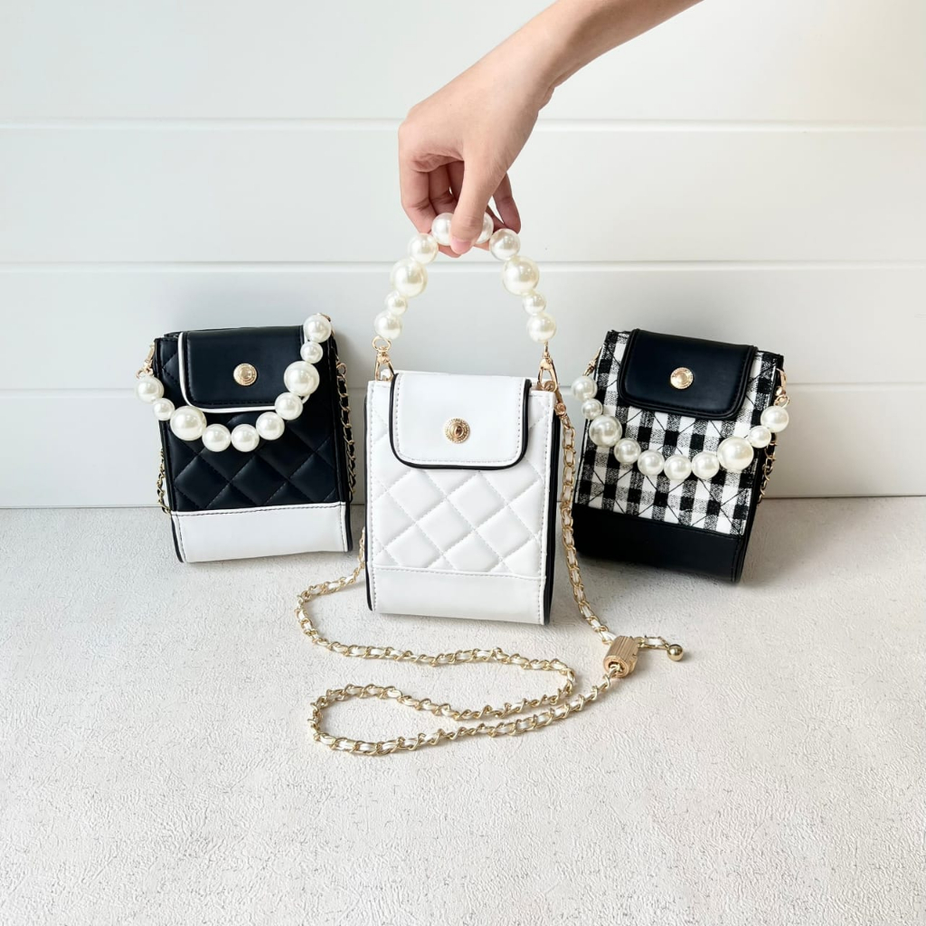 CNK Pouch Beaded Handle Quilted Phone Bag (C1565)