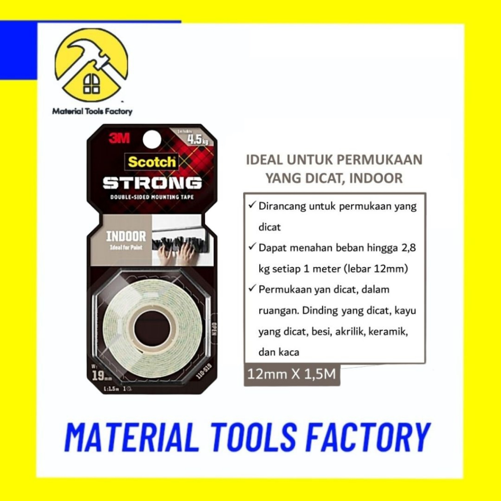 

3M SCOTCH STRONG INDOOR Double Tape Sided Mounting 12mm x 1.5 Meter