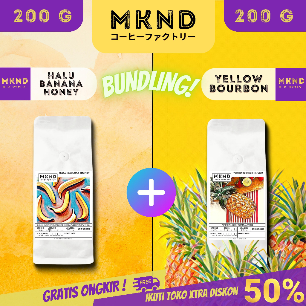 

BUNDLING HEMAT 2X200 KOPI ARABIKA HALU BANANA HONEY + YELLOW BOURBON PROMO