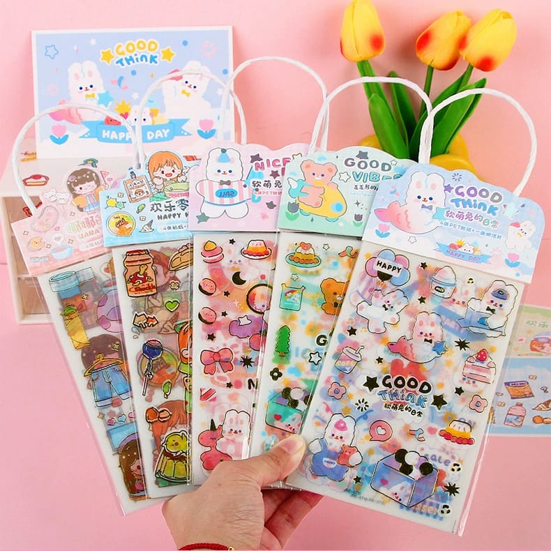 

[ORGM] 4 LBR | Sticker Dekorasi Sticker Jurnal HappY Bear Sweet Girl 1 set 4 lembar dan postcard