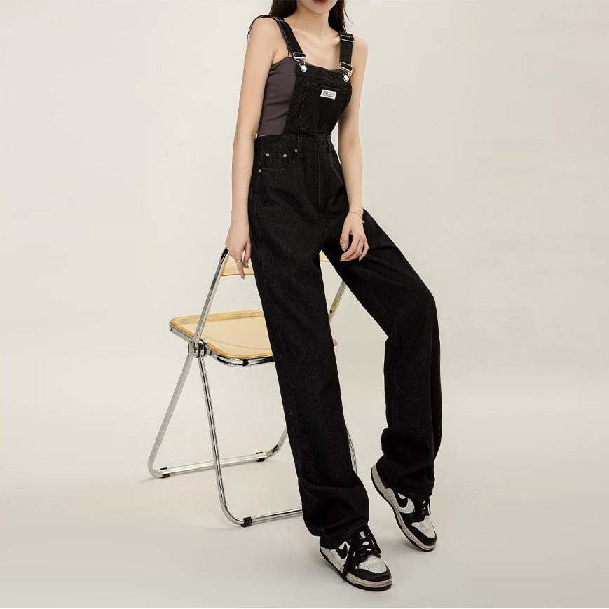 Jumpsuit Jeans Wanita Loose Fashion Kasual Import Biru / Hitam