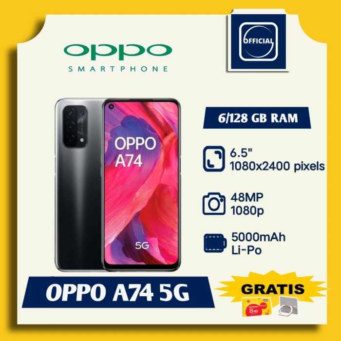 OPPO A74 5G RAM 6/128 GB Bergaransi - FREE SIM CARD