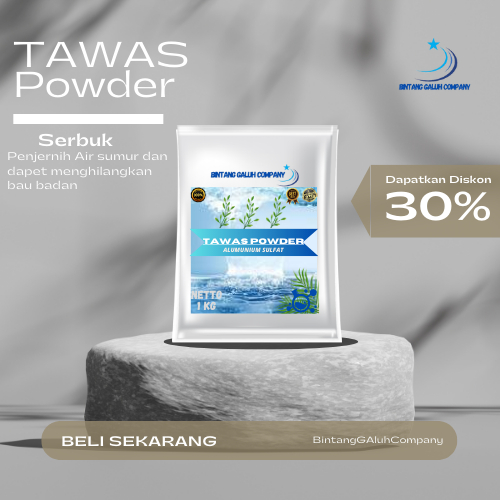 Tawas Powder bubuk kristal 1 kg untuk penjernih air kolam renang, air sumur, air got dan penghilang 