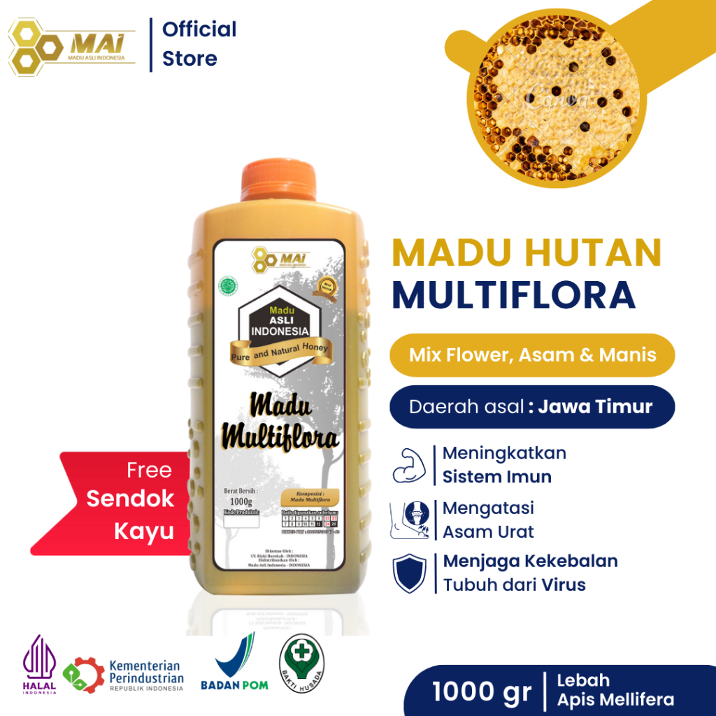 

Madu Hutan Multiflora 1 kg / Lebah Apis Melifera - Murni & Asli 100%/ Madu Asli Indonesia / Madu tanpa campuran - Tersertifikasi