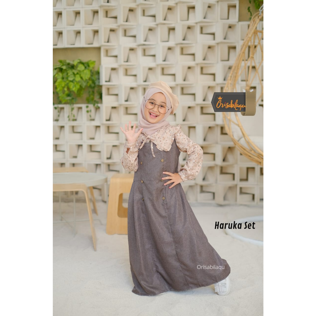 HARUKA SET BY ORISABILAQU || DRESS SET PASHMINA || GAMIS ANAK KECE