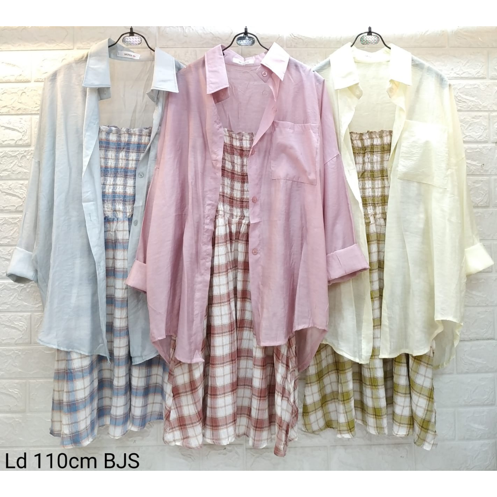 KEMEJA PLUS DALEMAN TUNIK KOTAK KOTAK IMPORT BJS