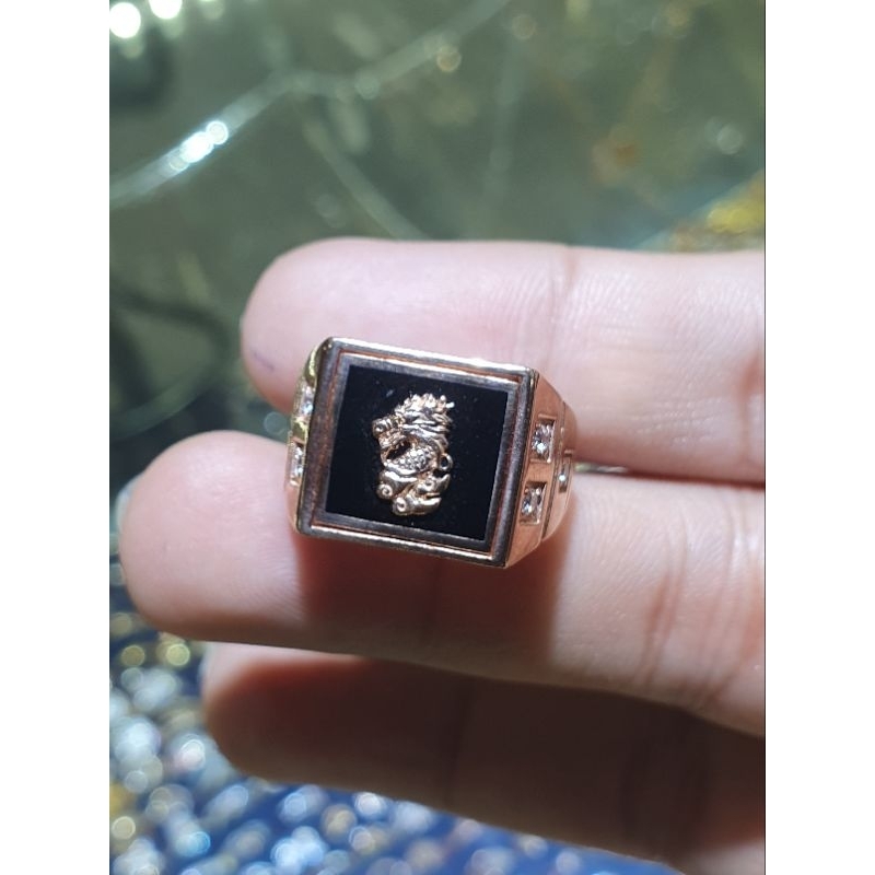 cincin cowo pria batu item ukir dragon emas
