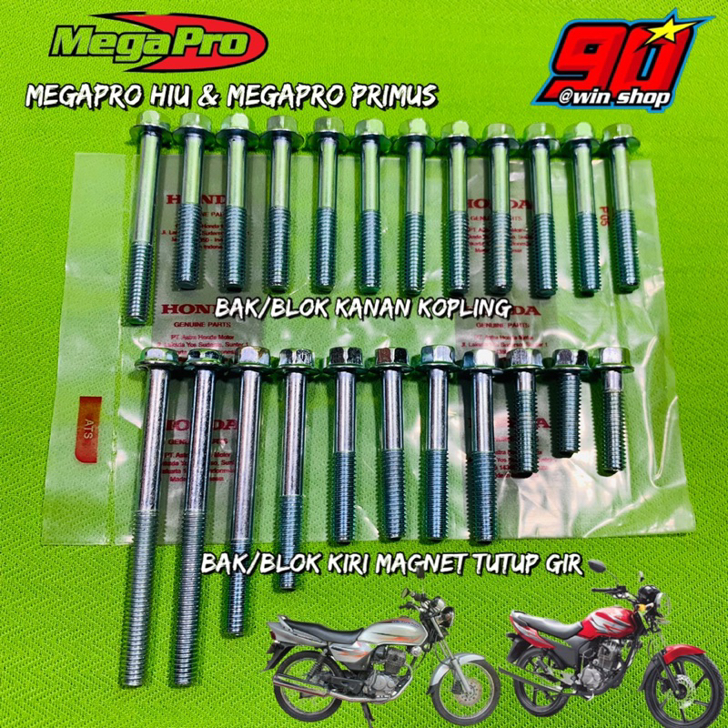 Baut Bak Blok Mesin Kanan Kiri Megapro Primus Megapro Hiu old 1set koping magnet