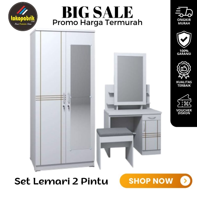 Set lemari pakaian 2 pintu dan meja rias minimalis paket hemat lemari meja rias termurah Ajibarang
